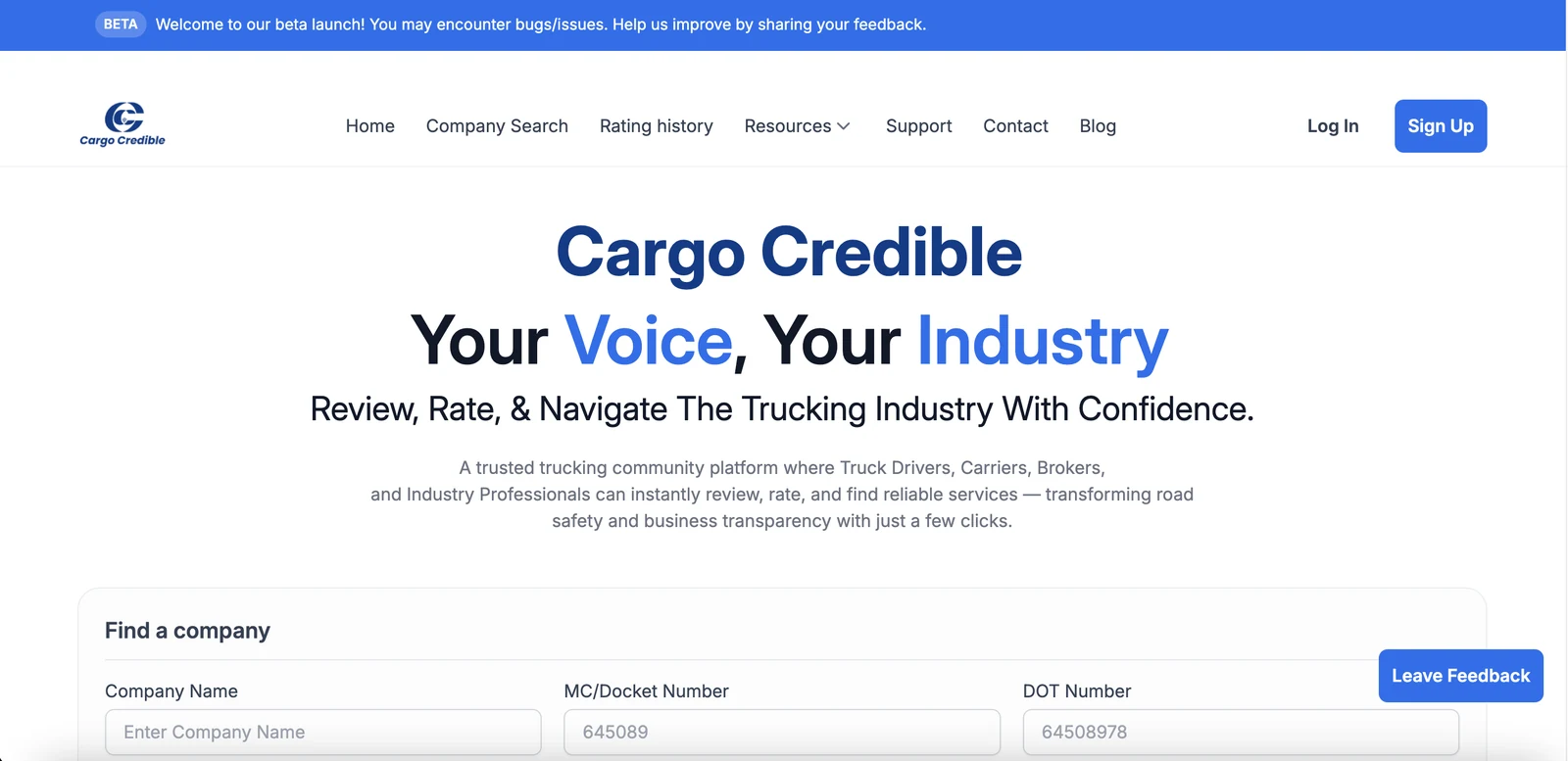 Cargo Credible project screenshot