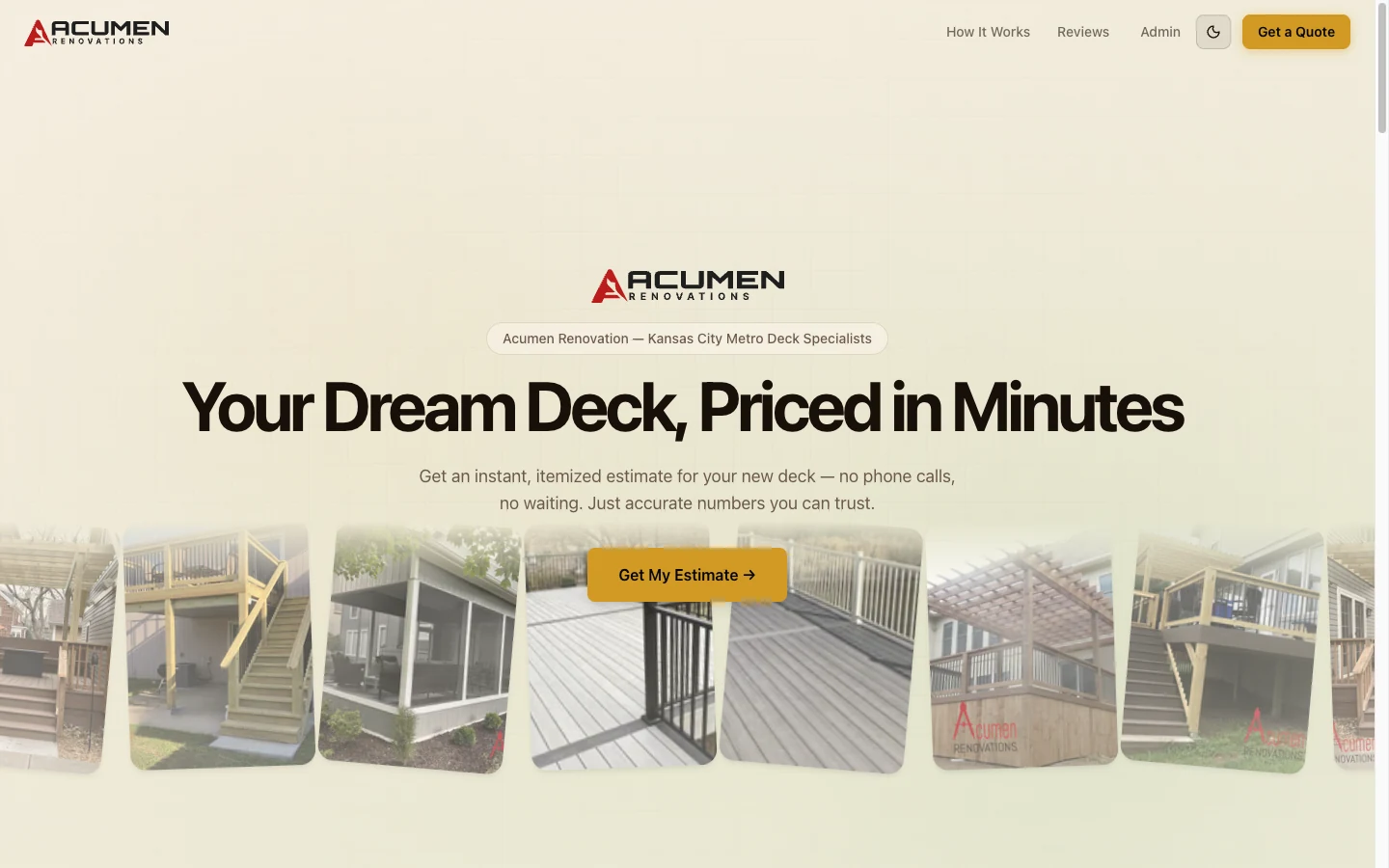 VisualEstimate landing page